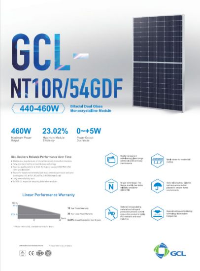  Зображення Фотоелектрична сонячна панель GCL Group GCL-NT10R/54GDF 450W, монокристалічна 