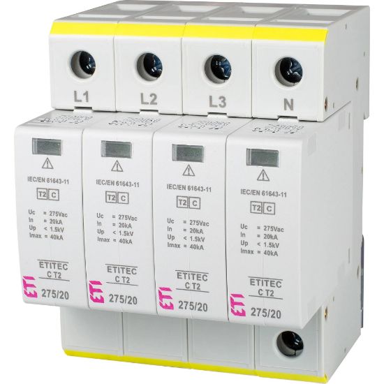  Зображення Обмежувач перенапруги ETI ETITEC C T2 275/20 (4+0) 4p (2440395) 